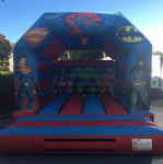 View Super Hero bouncy castle with shower cover